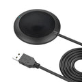 Black USB conference microphone with metal mesh cover and 70mm diameter