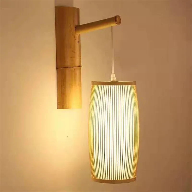 Southeast Asia bamboo plait hall staircase decoration lamp with E27 holder, 15cm diameter, 35cm tall