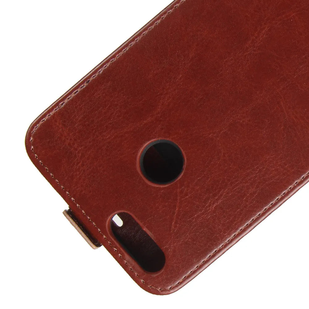 Honor 7X leather wallet phone case in brown showing card slots and crazy horse texture