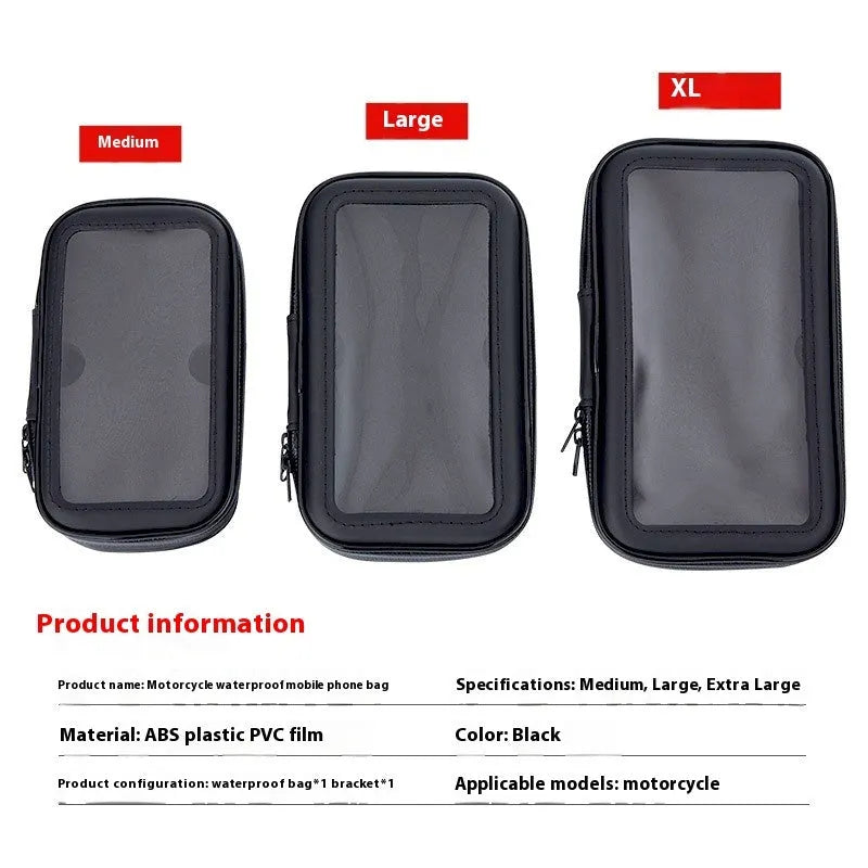 Plastic waterproof phone bag for motorcycle and bicycle in medium large and XL sizes