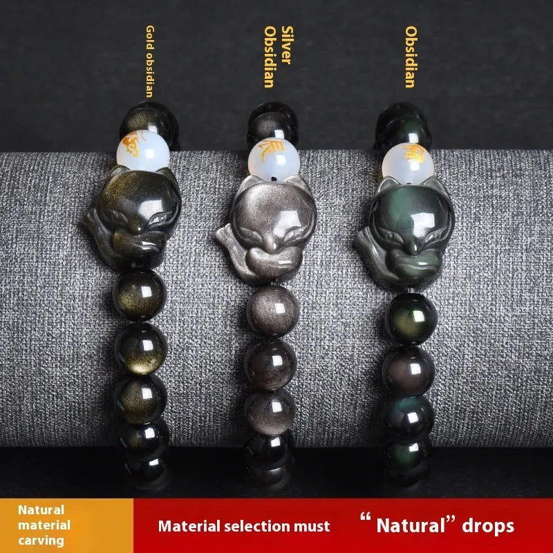 Natural obsidian zodiac bracelet with 10mm beads in gold, silver, or pure stone styles