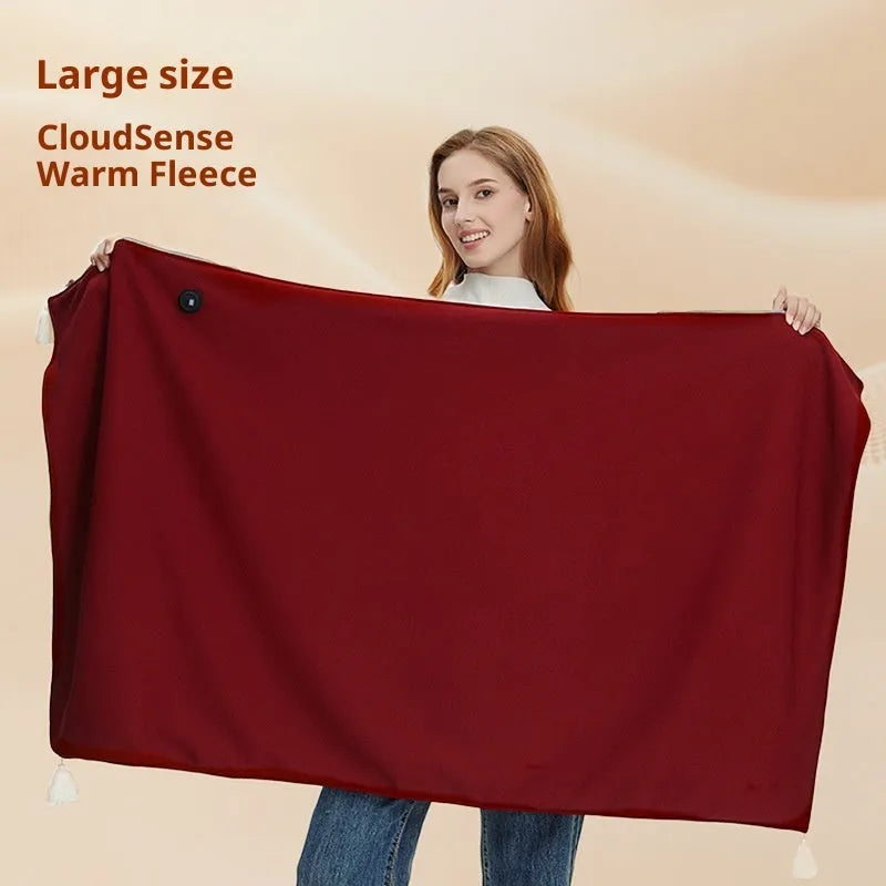 Shawl warm blanket in polyester, solid colour, with 4000mAh or 5000mAh power bank, available in green, red, or beige.