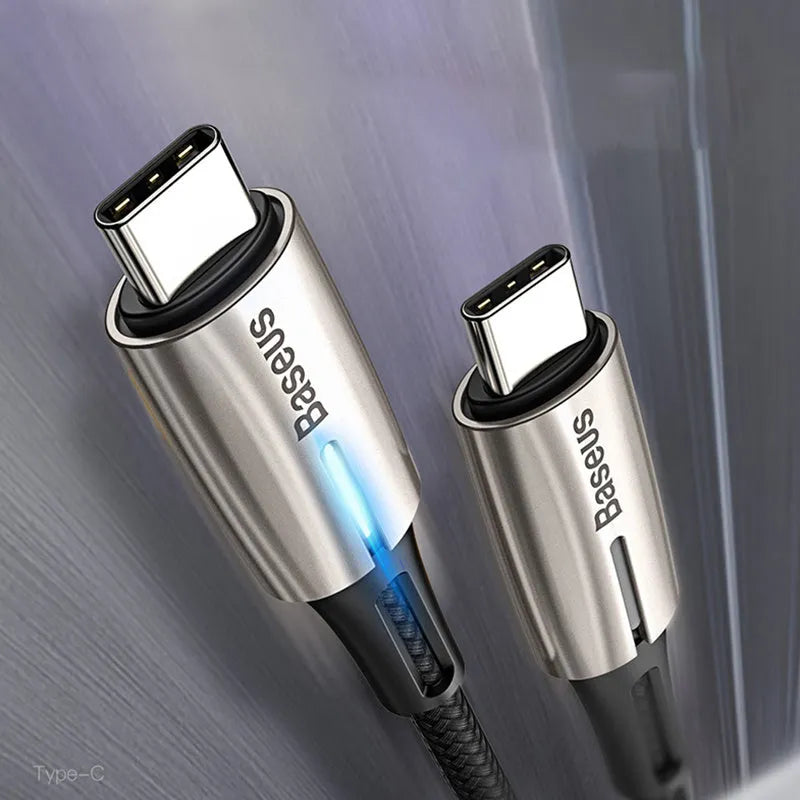 Purple and red dual Type-C data cable with PD60W fast charging capability and 1 metre length
