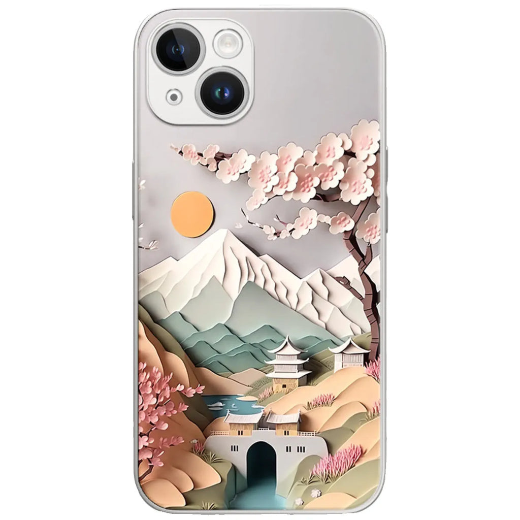 Magnetic silicone phone case with Lichun Mountain map design, drop-resistant protective shell for iPhone