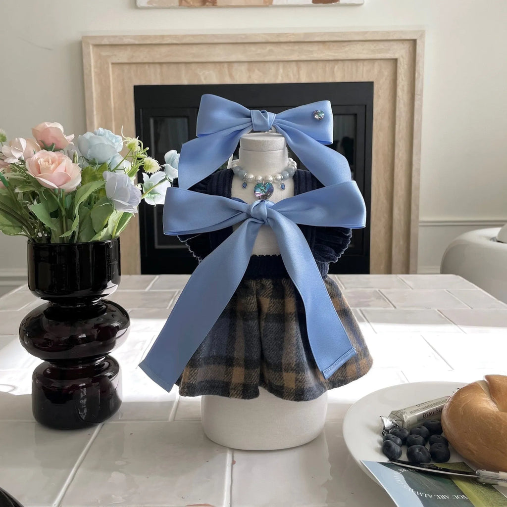 Adjustable dog hair band with princess-style bow on polyester cotton ribbon
