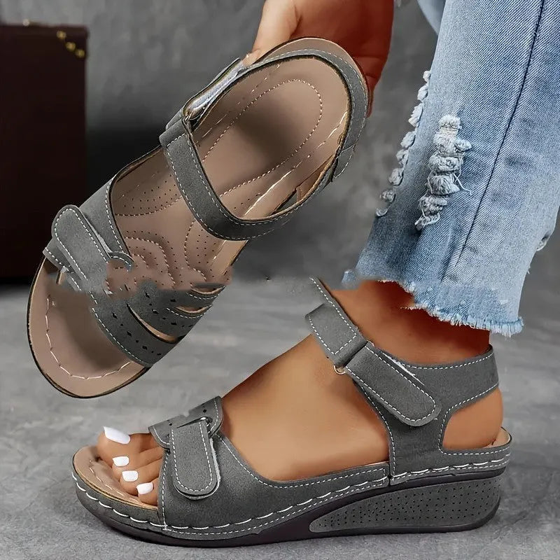 Women's plus size strap sandals with thick composite soles and adjustable Velcro fastening