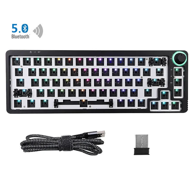 68-key Bluetooth mechanical keyboard kit in white or black plastic with backlight and multimedia keys, weighing 0.8 kg.