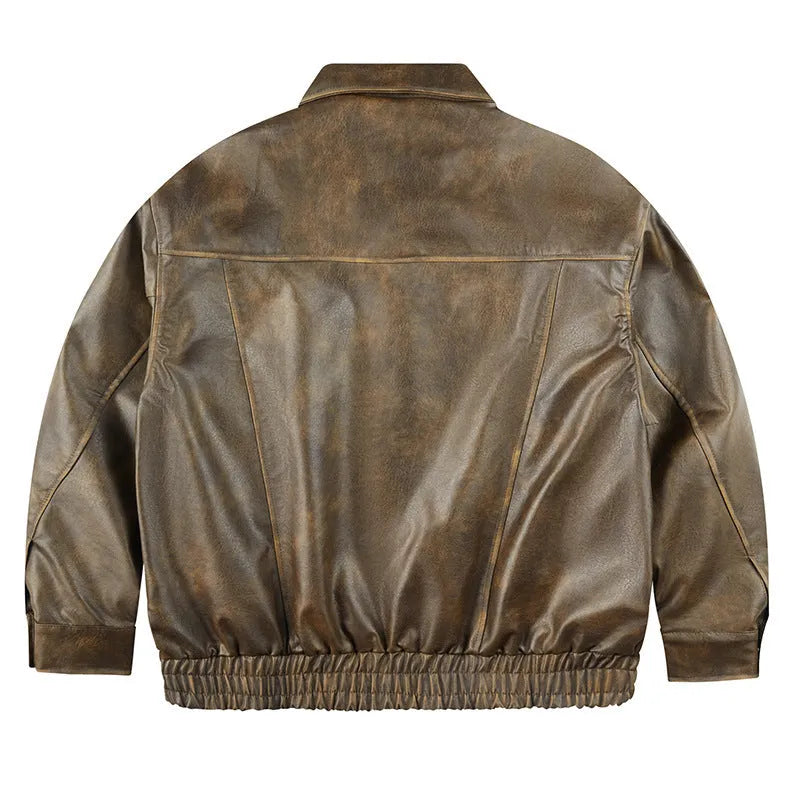 Retro faux leather coat for men and women, loose fit, long sleeve, black or brown, sizes M to XXL