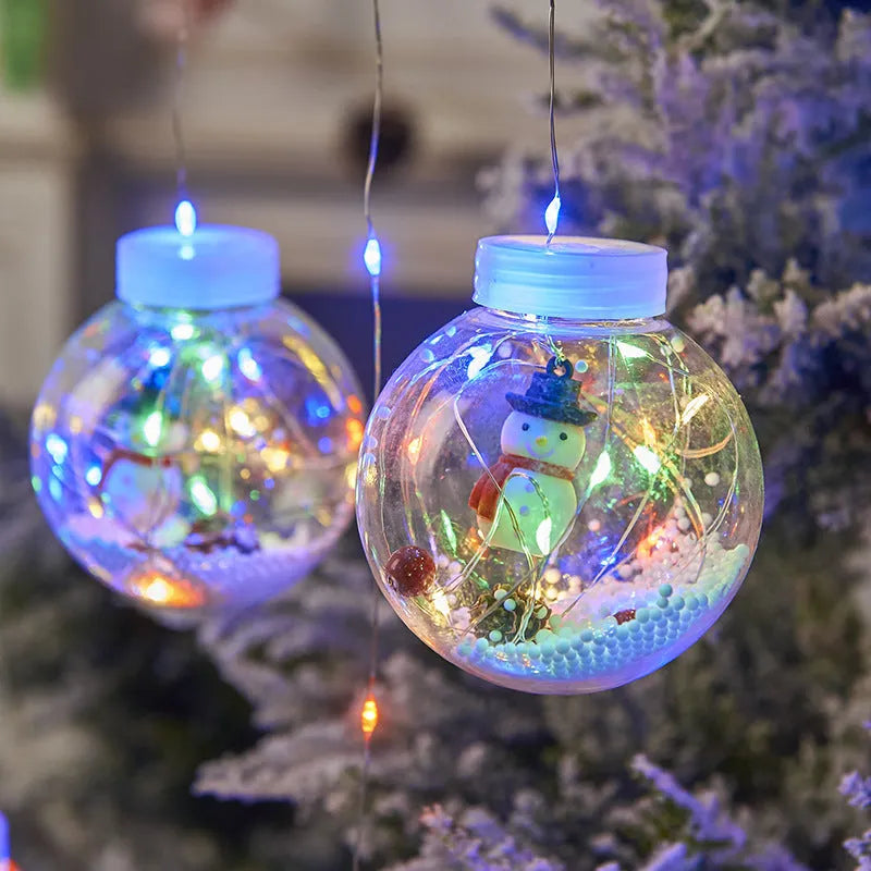 10-piece LED Christmas curtain lamp set with snowman and wishing ball designs