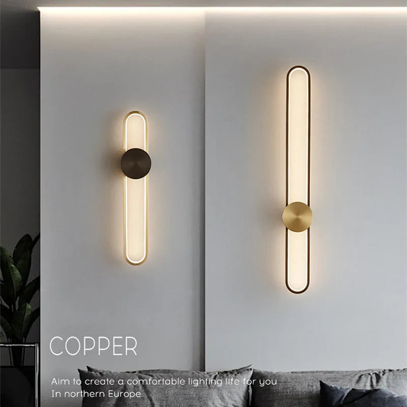 Modern minimalist wall lamp with 60cm iron shade and LED lighting in black finish
