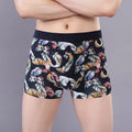 Men's cotton boxer briefs in a floral pattern showing the U-shaped design and mid waist.