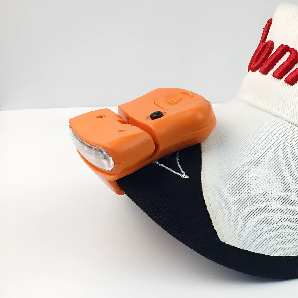 5 LED cap brim clip lamp in black or orange, 5x4.5cm, 22.4g, with 2032 button battery