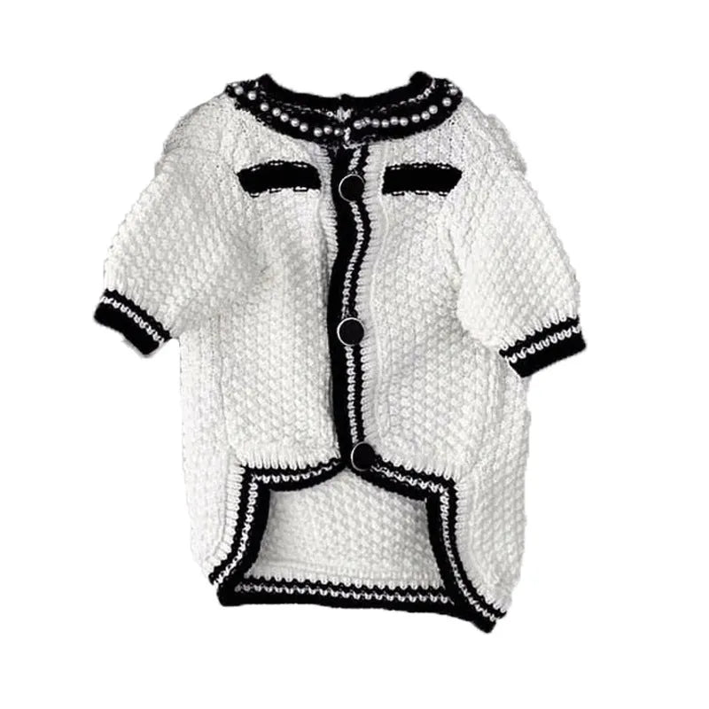 Korean style puppy clothes pearl collar sweater in black or white with princess design for dogs 0.50 kg to 7.50 kg