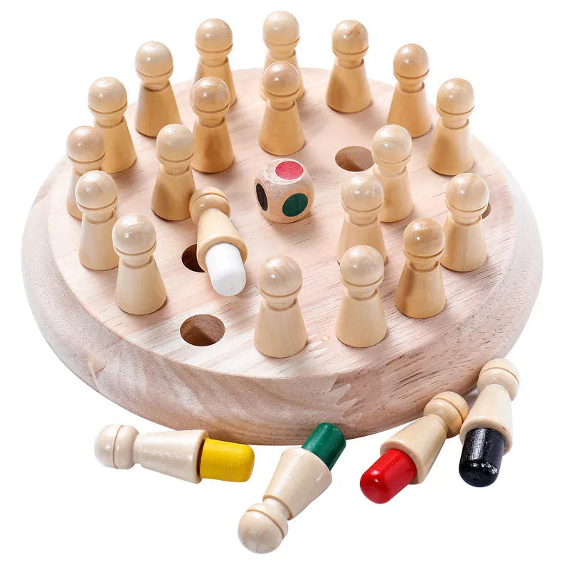 Wooden memory chess game with beech wood board and pieces for children's colour recognition education
