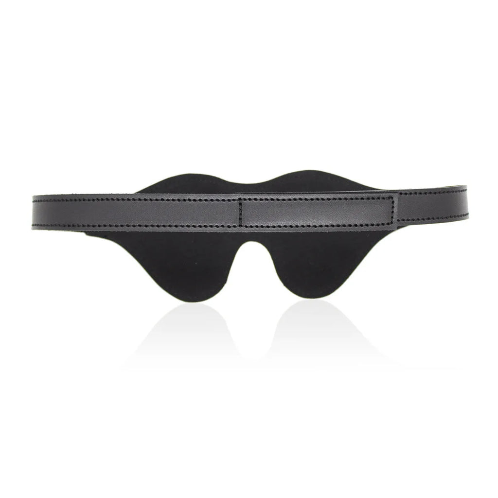Women's adjustable velcro leather eye mask in five colour options showing three-dimensional design