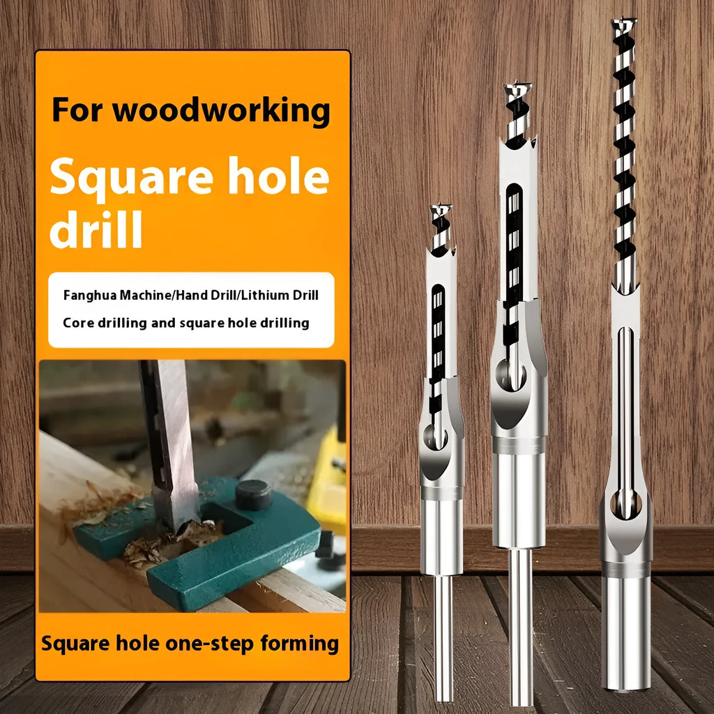 12.7mm carbon steel square hole drill bit and tapper set for woodworking.