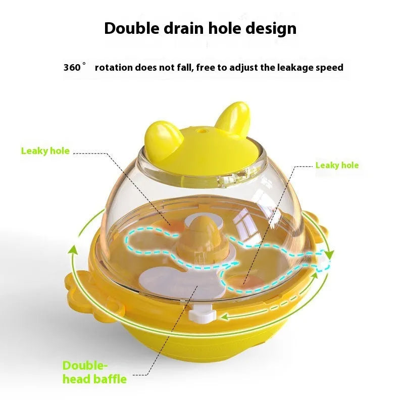 Yellow TPR dog tumbler food feeder toy with leakage design for interactive feeding