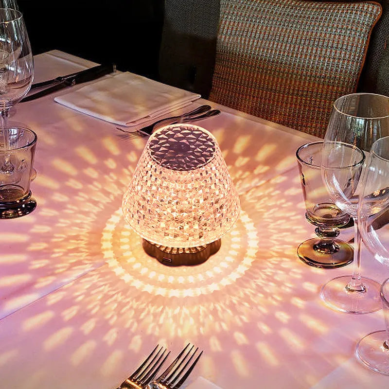 Crystal décor table lamp with touch sensor base and USB charging cable