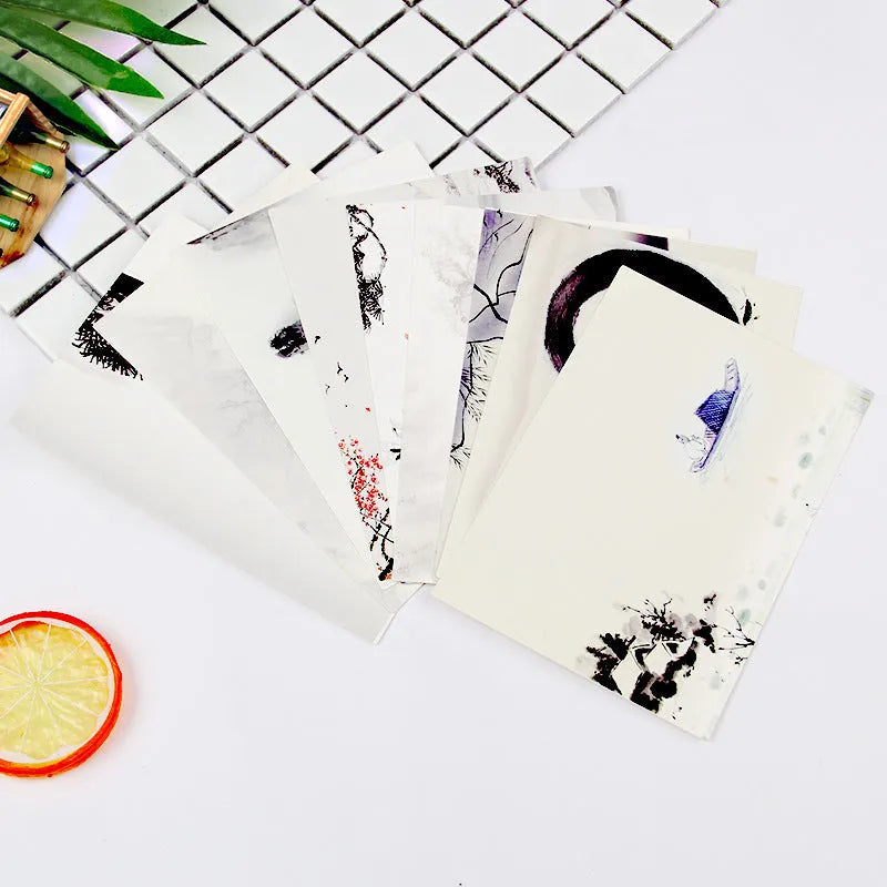 Set of 9 Japanese-style postcards featuring ink painting, cat, and worldwide designs for multiple occasions