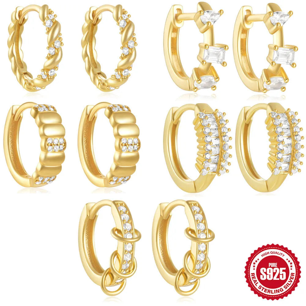 Sterling silver geometric stud earrings with small round design and electroplated finish
