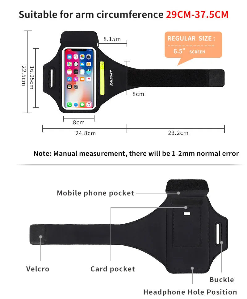 Running sports phone case arm band for iPhone 11 Pro Max X, silicone non-slip with reflective strip and zipper pocket, Black Green Rosered