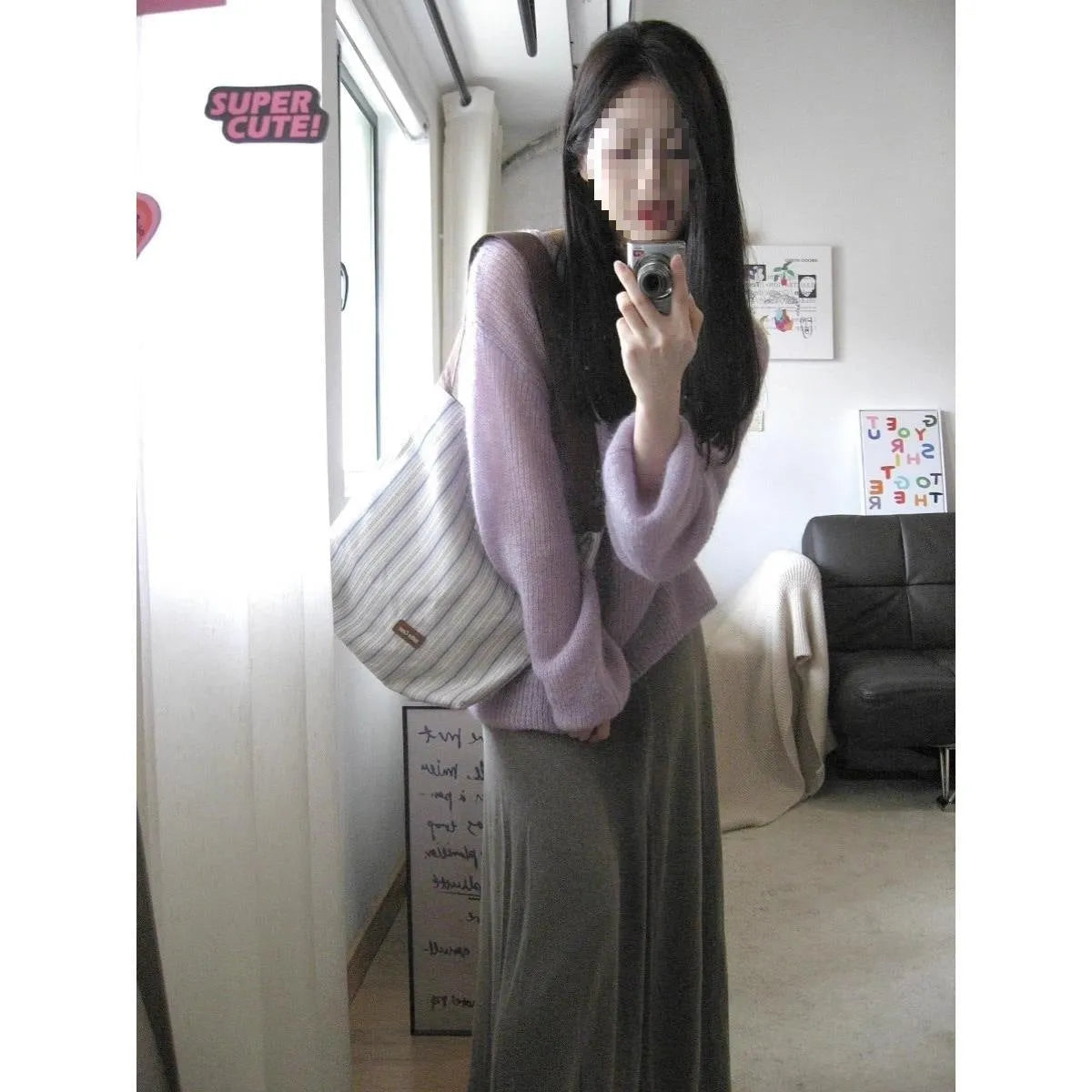 Women's round neck purple blouse with princess sleeves in Ice Silk fabric