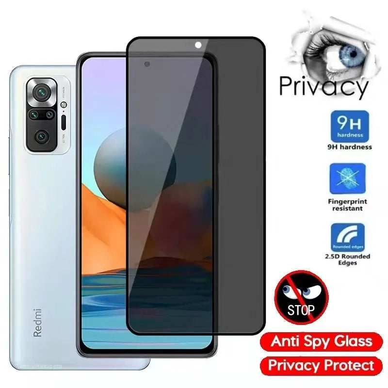 Anti-spy privacy screen protector for Poco and Redmi phones with 30-degree visibility filter and tempered glass