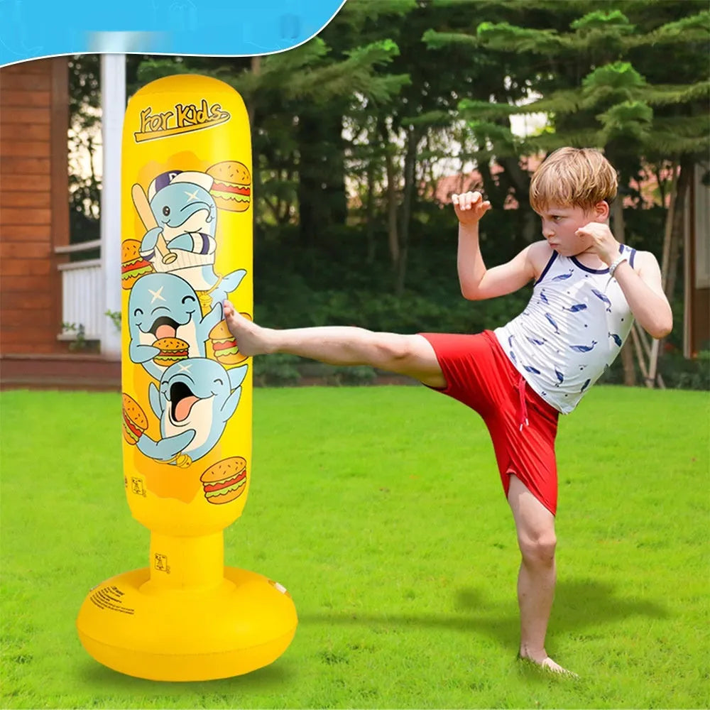 Yellow hamburger pattern inflatable boxing column sandbag measuring 120x25cm for fitness training