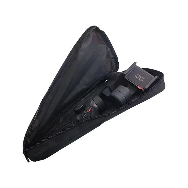 Black cloth portable storage bag for mobile phone stabilizer accessories, measuring 20cm x 15cm x 8cm