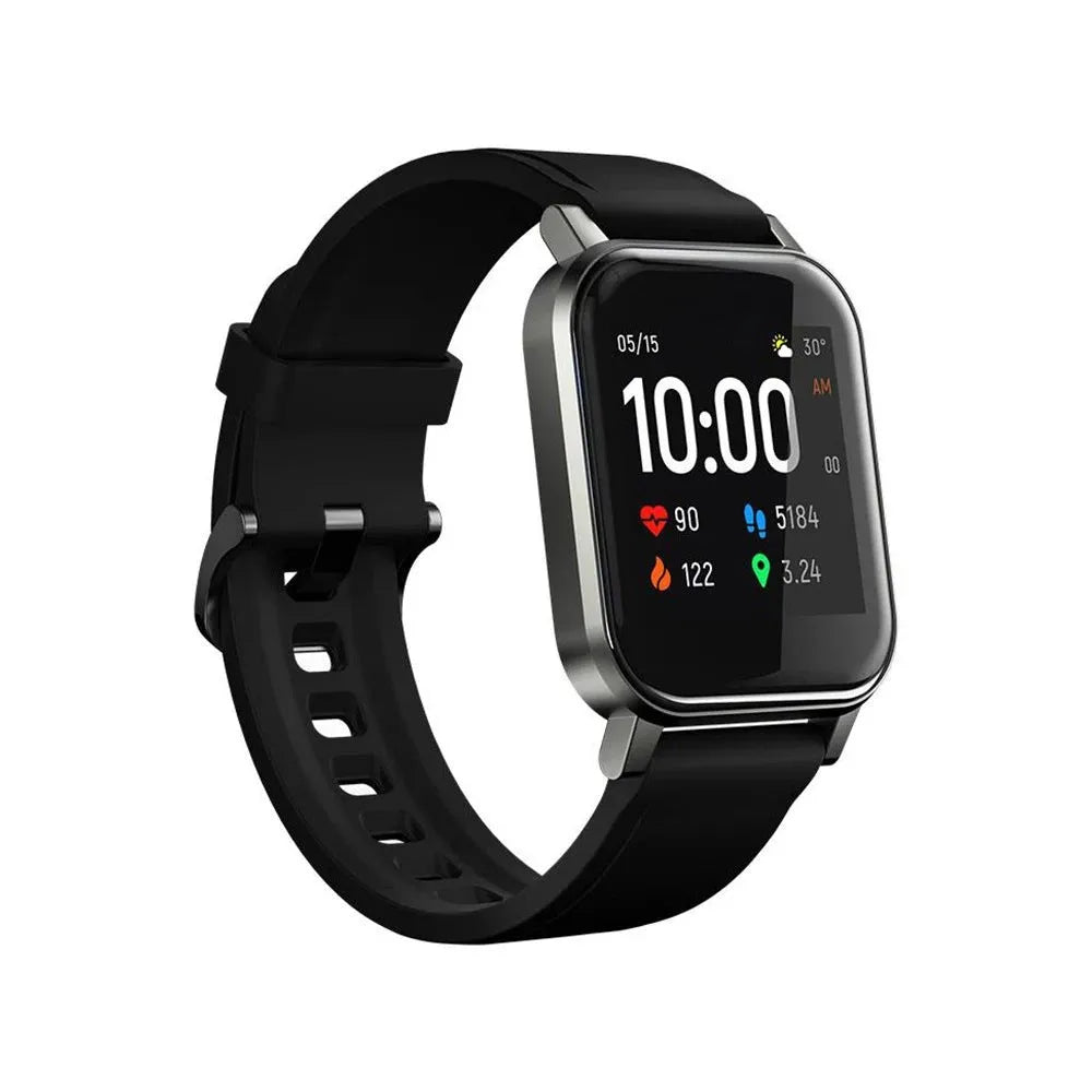 Black waterproof smart bracelet with 1.4-inch HD screen on silicone strap, showing health monitoring display