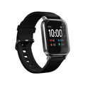 Black waterproof smart bracelet with 1.4-inch HD screen on silicone strap, showing health monitoring display