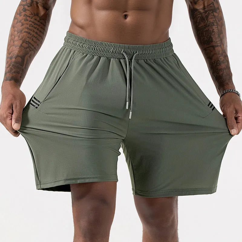 Men's black ice silk quick-drying shorts with high waist and cropped length for sports wear