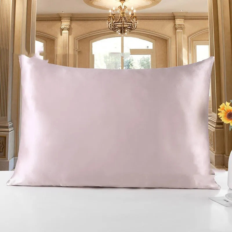 19 M double-sided silk pillowcase in apricot colour, showing smooth texture and size options for UK pillows