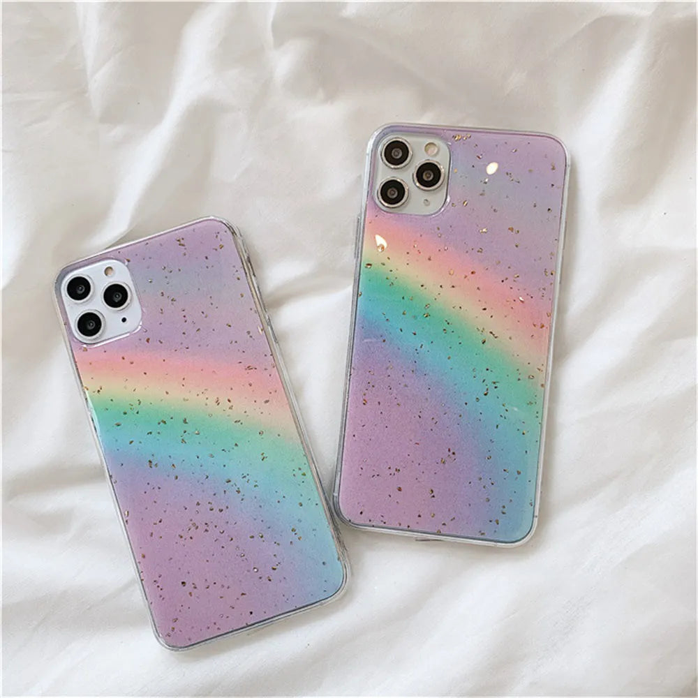 Rainbow gradient phone case with Japanese Korean style stripes on TPU protective shell for iPhone