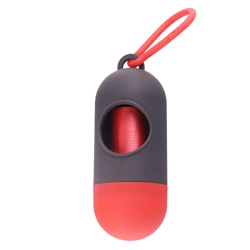 Dog poop bags holder with Velcro strap and plastic side hook showing compact 10x10x5cm dimensions