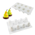 Silicone baking mould with six fruit-shaped cavities including pineapple and pine cone designs for Italian mousse