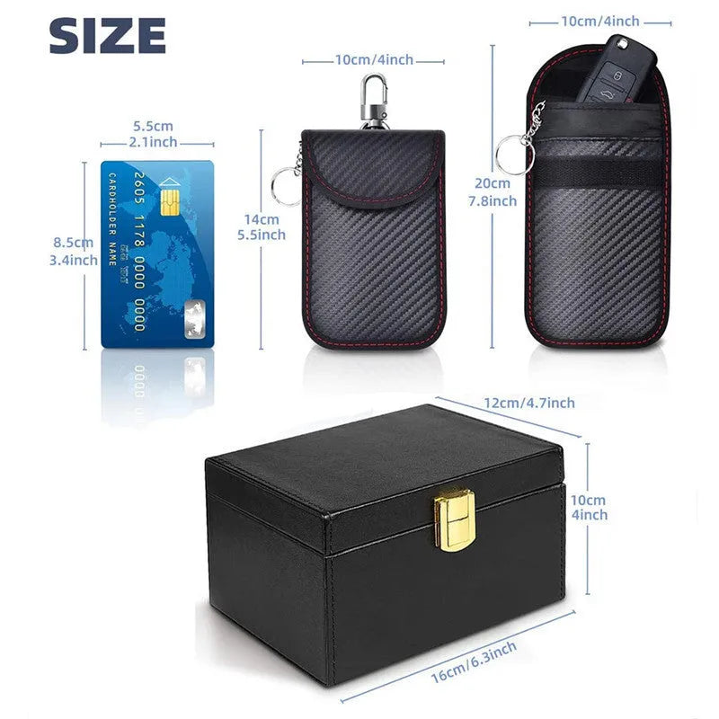 Carbon fibre RFID shielding box and two key cases with nano blocking lining for card protection