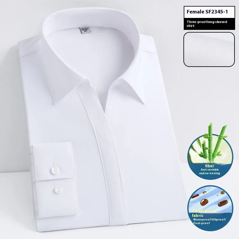 Men's bamboo fibre business shirt with square collar and long sleeves in slim fit, showing waterproof and stain-resistant properties