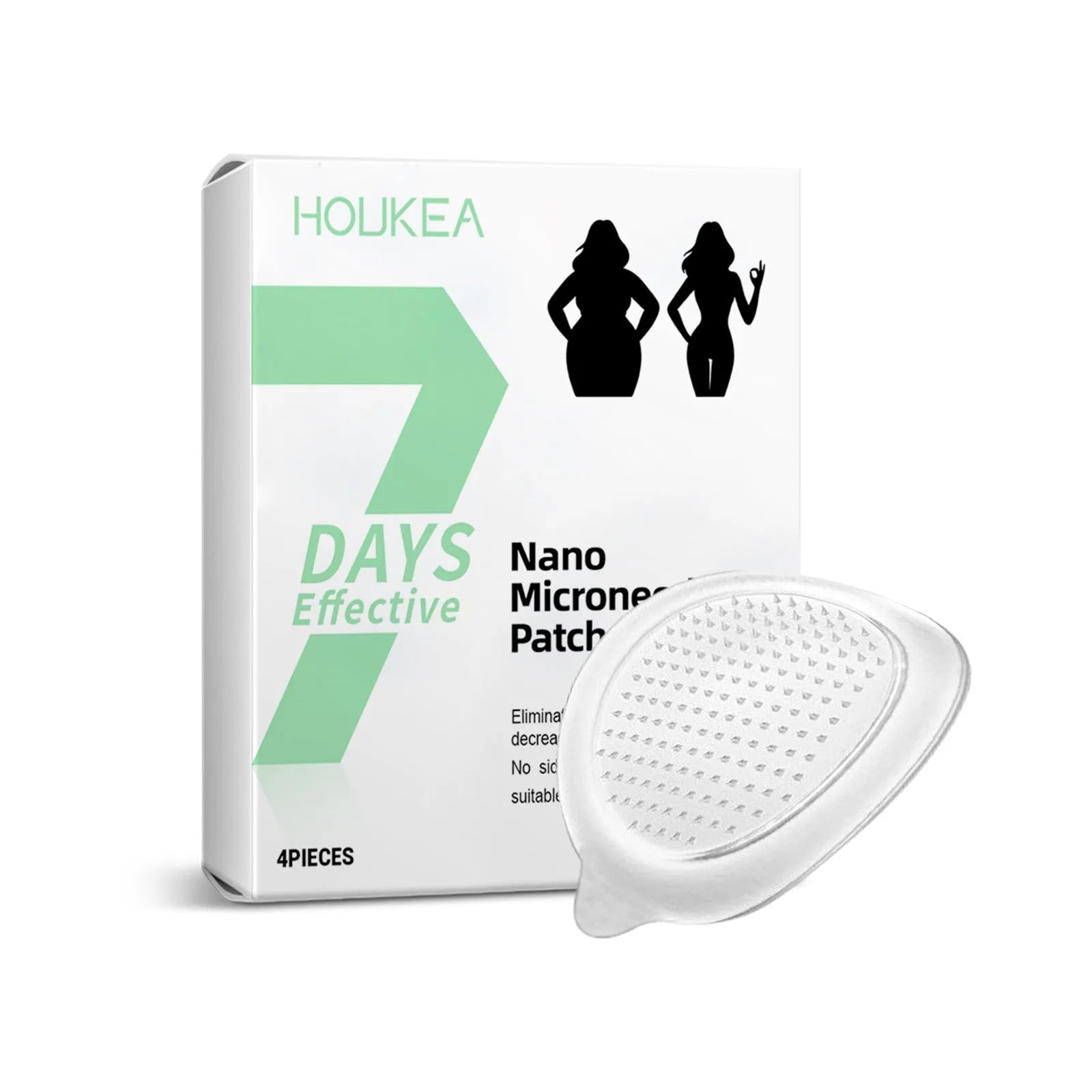 Pack of four slimming nano microneedle patches on a PE sticker backing.