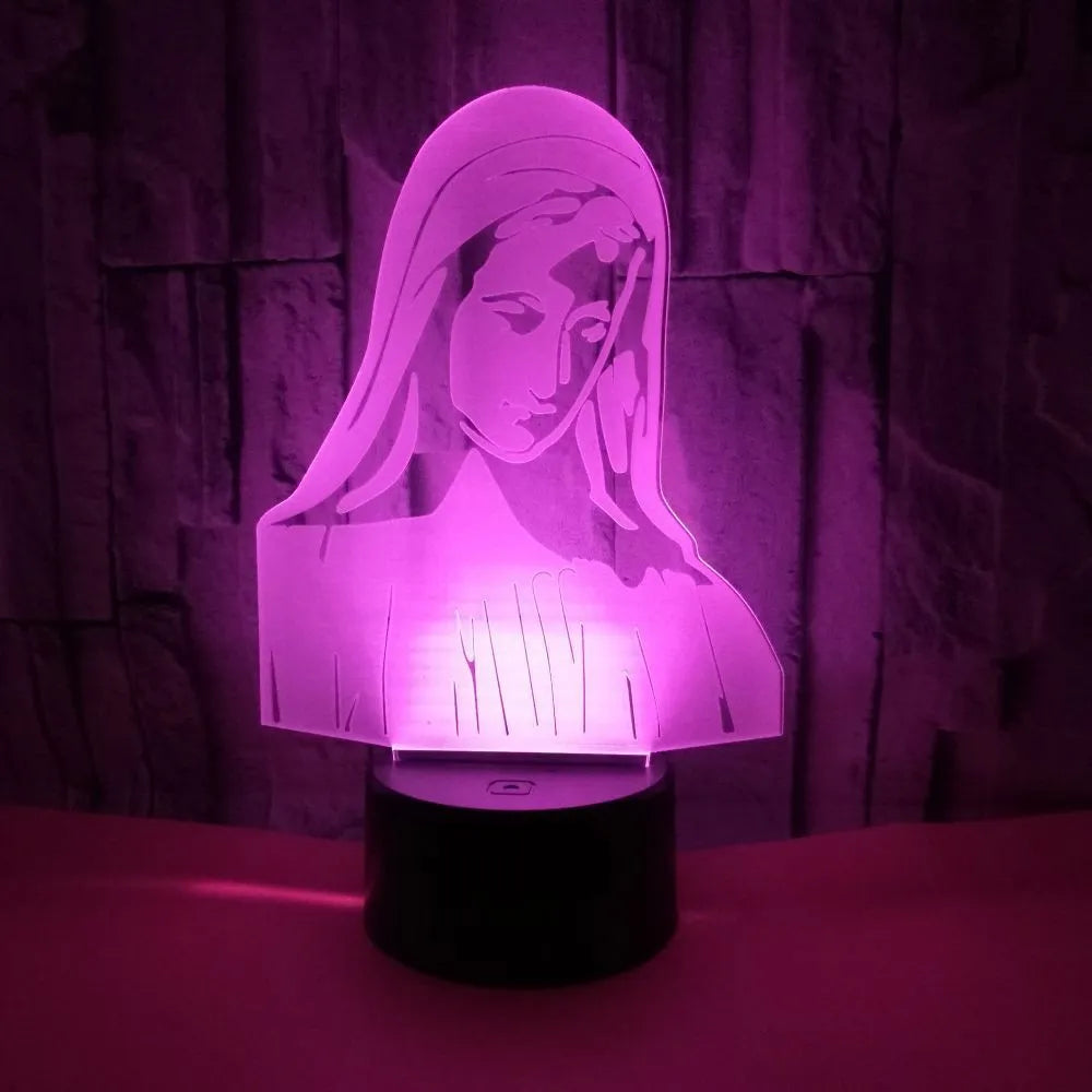 3D LED night light with colourful changing light and laser-engraved acrylic plate on an ABS base.