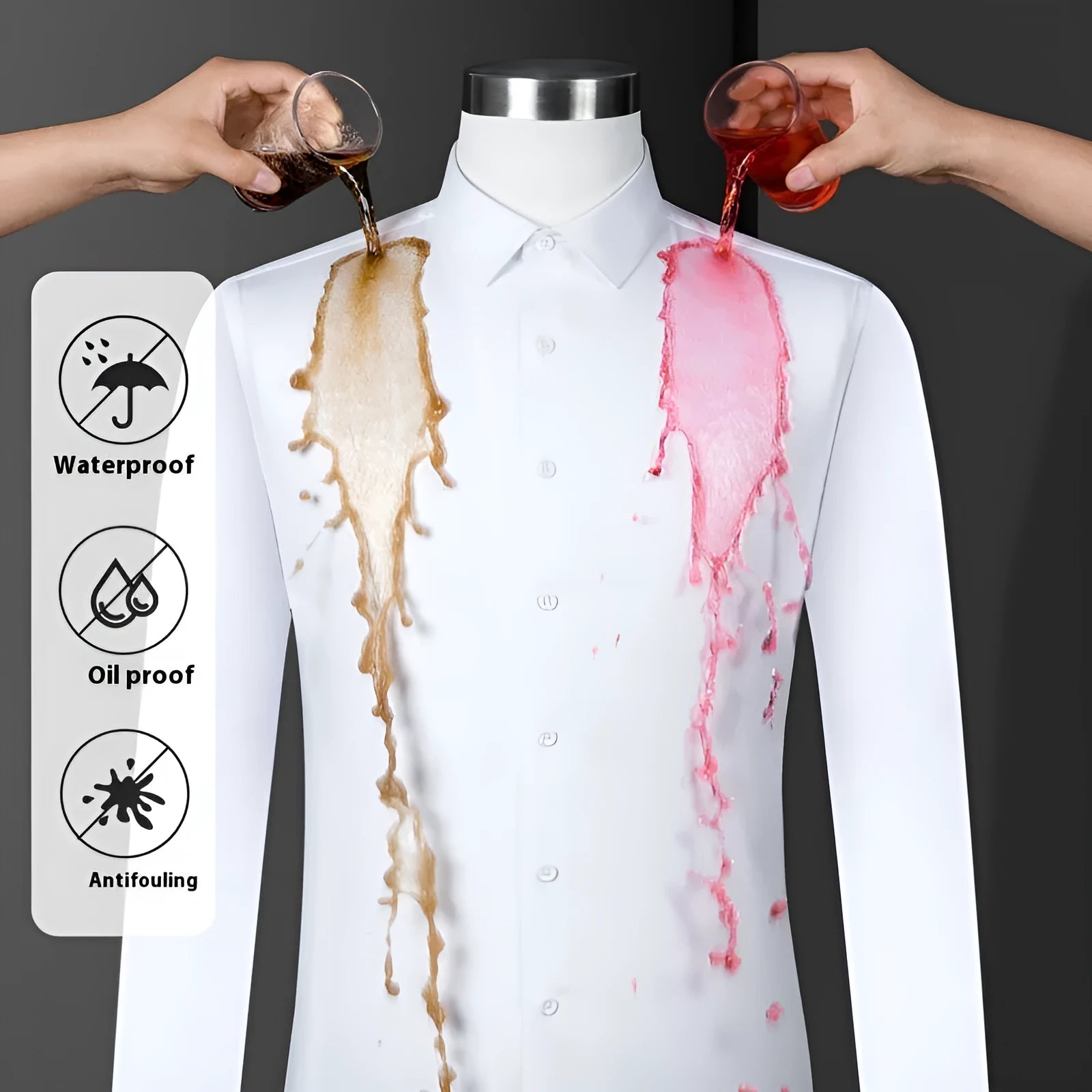 Men's bamboo fibre business shirt with square collar and long sleeves in slim fit, showing waterproof and stain-resistant properties