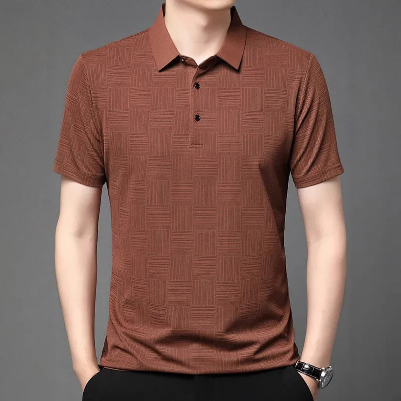 Men's slim fit lapel t-shirt in chemical fibre blend polyester fabric available in five colours