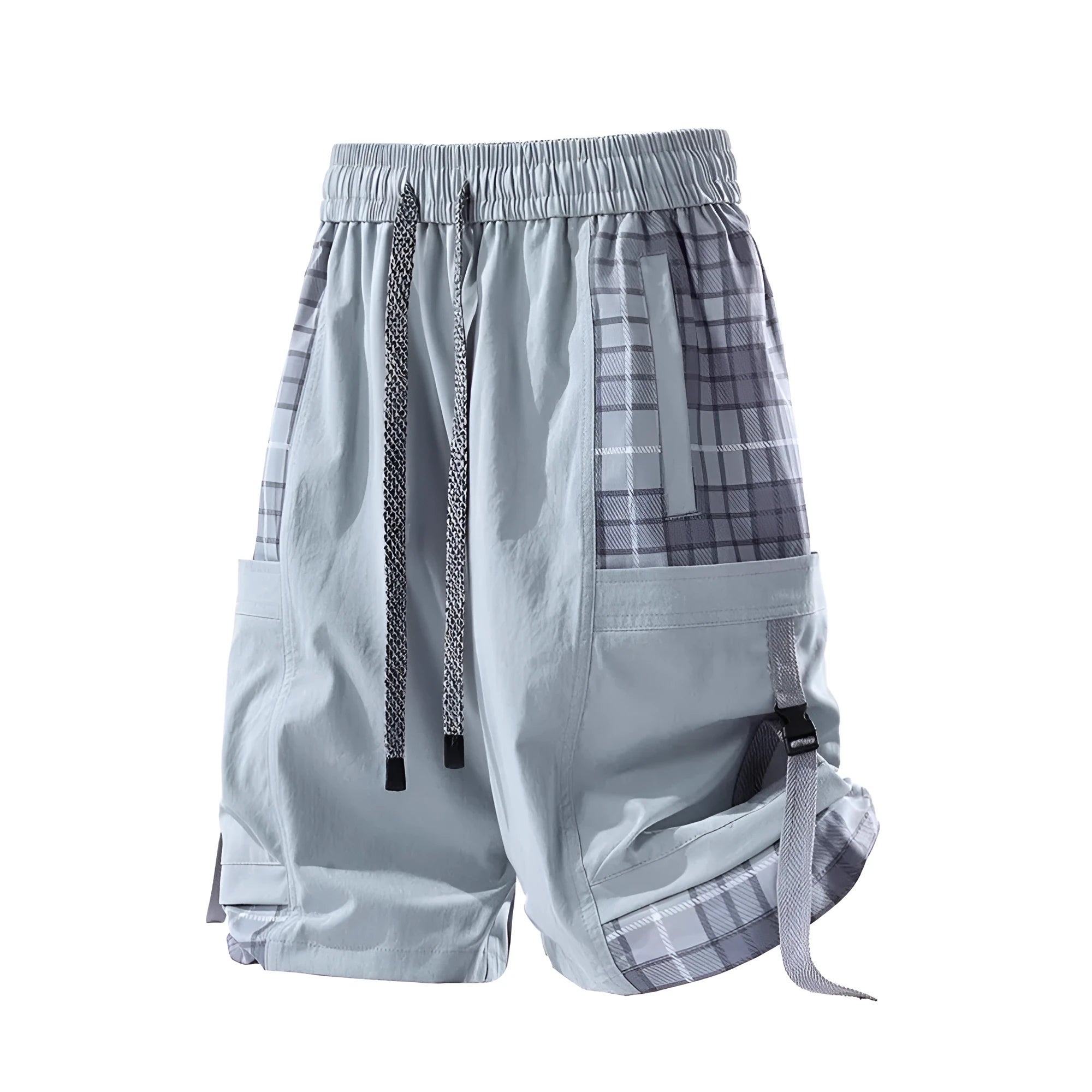 Men's plaid stitch cargo shorts in loose fit design with micro-elastic polyester fabric