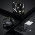 Wireless black and white gaming headset with noise reduction and Bluetooth connectivity