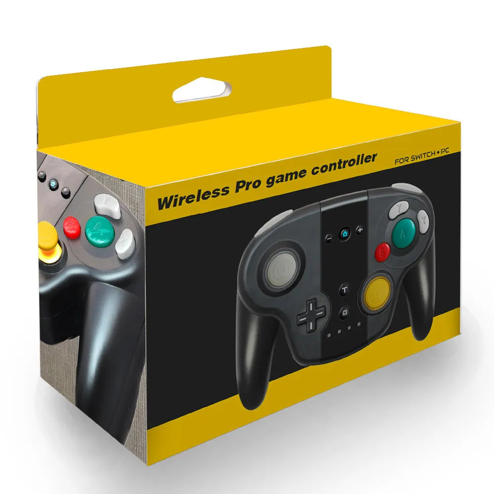 Black wireless gamepad with NFC function for Nintendo Switch and Windows, showing Type-C port and ergonomic design