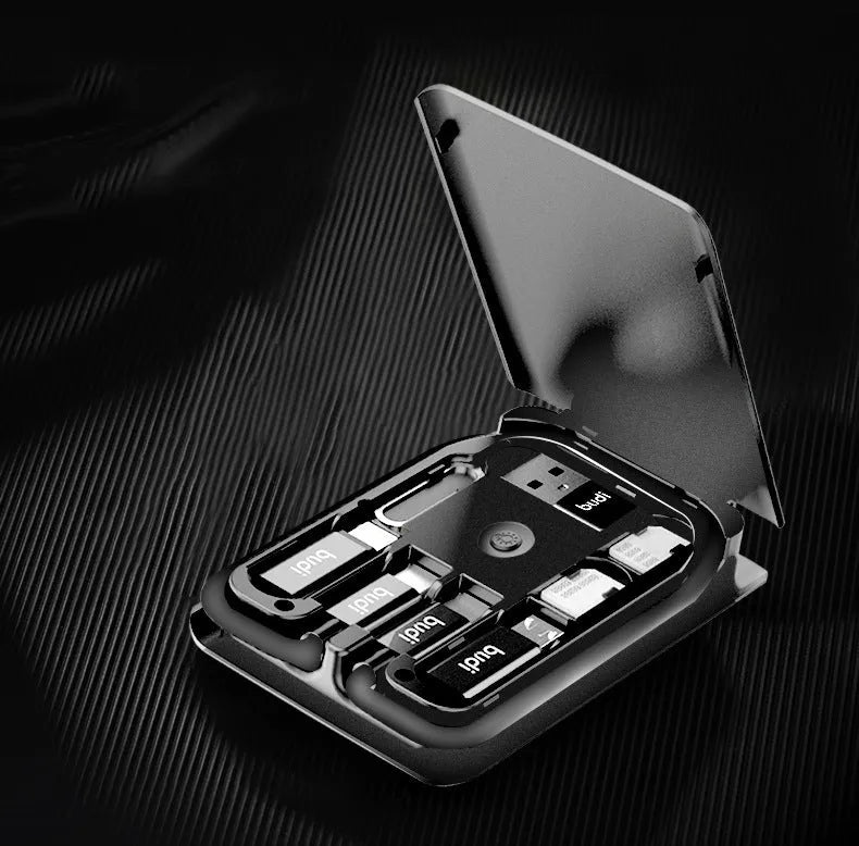 Black multi-function data line card package with 0.3m cable compatible with Apple iPhone devices