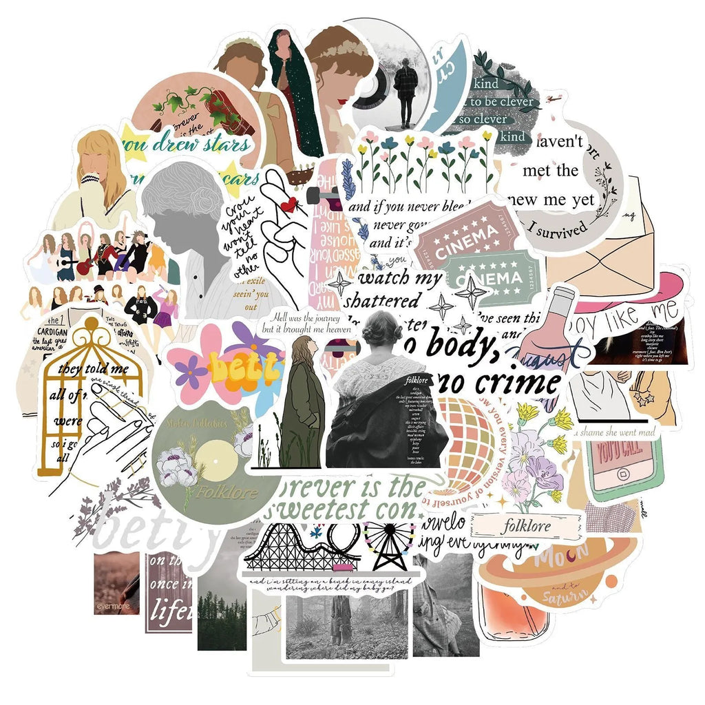 50 waterproof stickers with graffiti and cartoon designs from Mildew album series, 4-6cm size