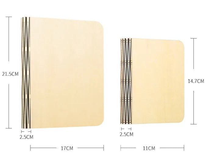 Solid wood book light in three sizes with USB cable for power