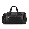 Black travel bag with shoe compartment measuring 52cm height, 19cm width, and 27cm depth