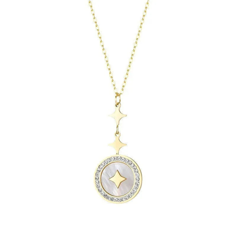 Six-pointed star titanium steel necklace for women with geometric pendant on O-ring chain